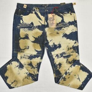 NEW GS-115 Denim Men's Jeans Cotton Blue Brown Distressed Size 48x32 Knee Moto